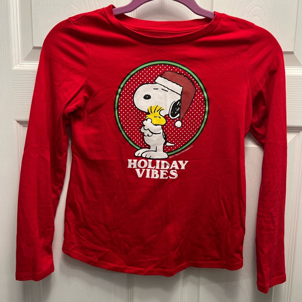 🎄Peanuts Snoopy "Holiday Vibes" Graphic Shirt | Red | Youth L (11/12)